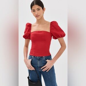 Reformation Marella Puff-Sleeved Linen blouse Red Size 0